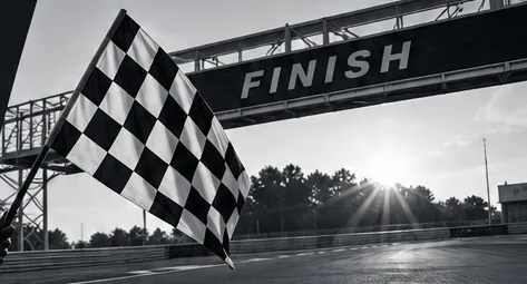 Checkered flag at a race finish line