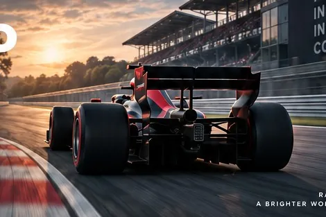 Racing car moving at speed on a circuit